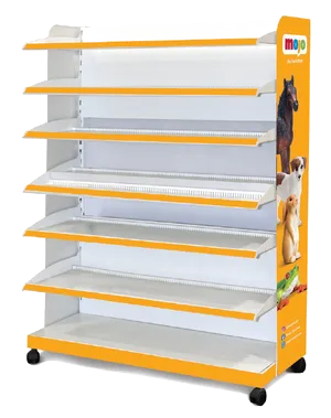 MOJO 100 cm dobbeltsidet gulv Display i metal med hylder og hjul - billede 1