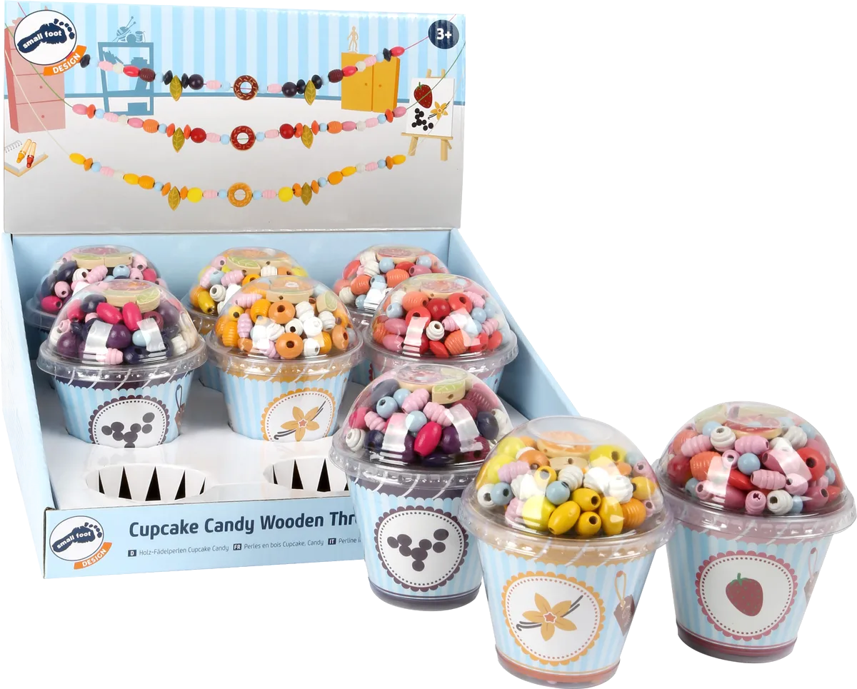 small foot Display Træperler (9 stk), Cupcake - billede 1