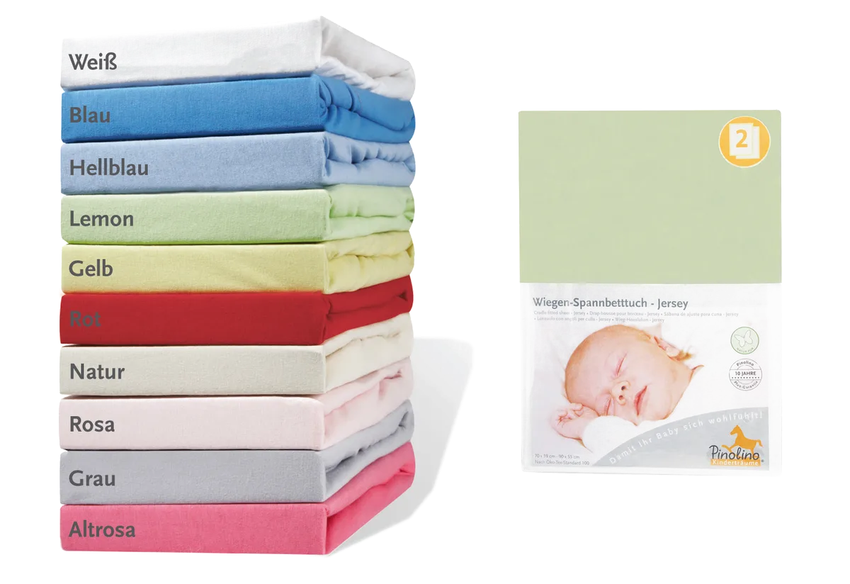 Pinolino Stræklagen til Vugge, Bedside Crib og Barnevogn (2 stk.), Jersey/Lemon - billede 1