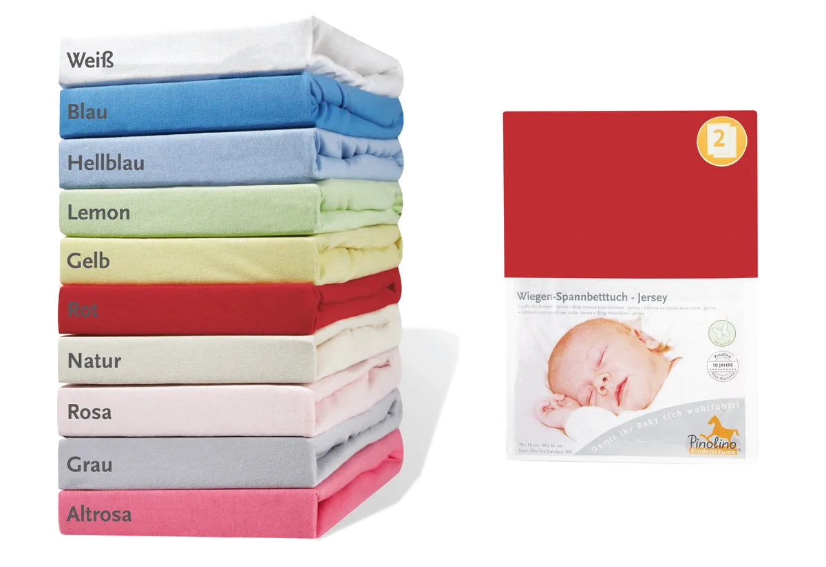 Pinolino Stræklagen til Vugge, Bedside Crib og Barnevogn (2 stk.), Jersey/Rød - billede 1