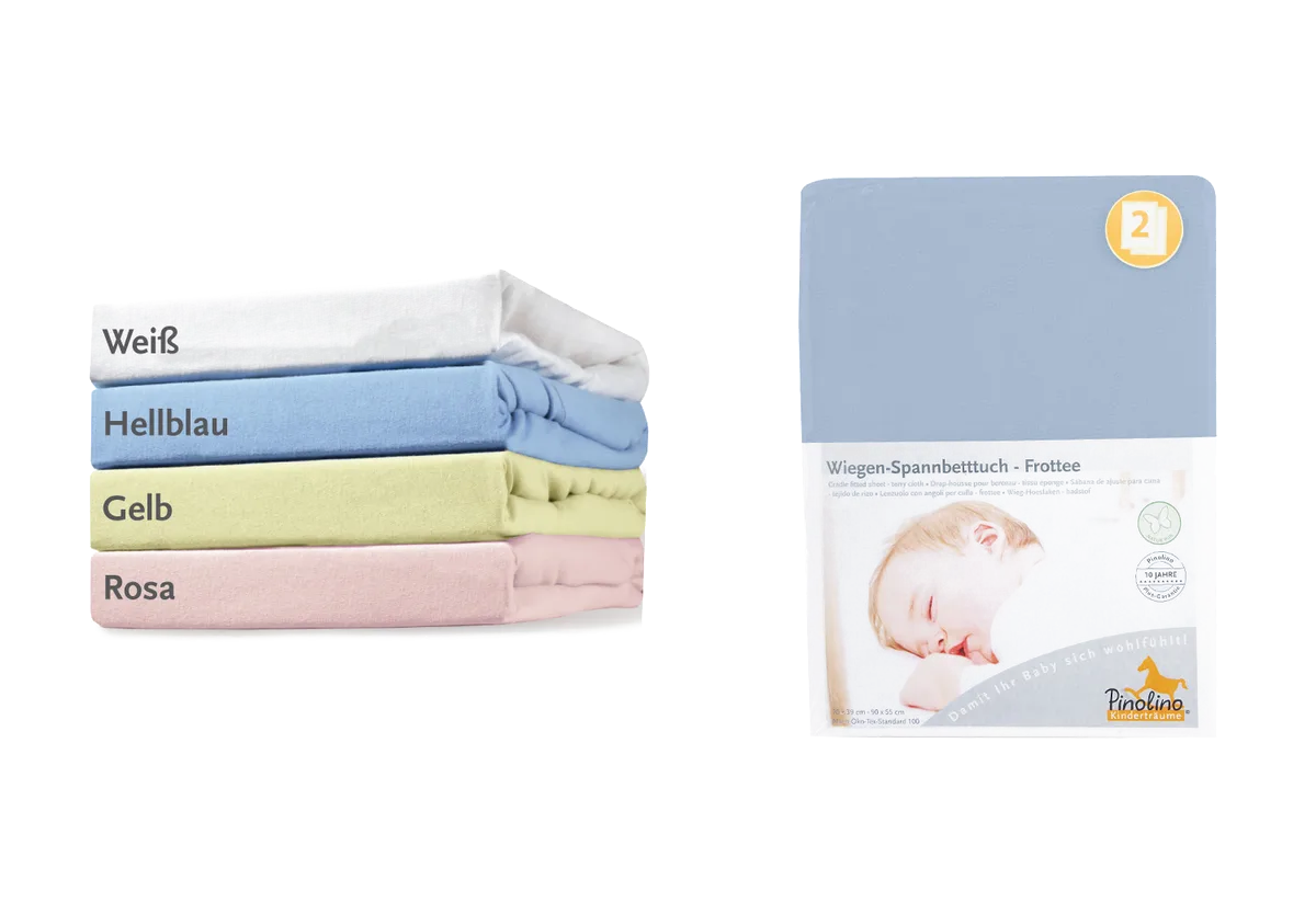 Pinolino Stræklagen til Vugge, Bedside Crib og Barnevogn (2 stk.), Frotté/Lys Blå - billede 1