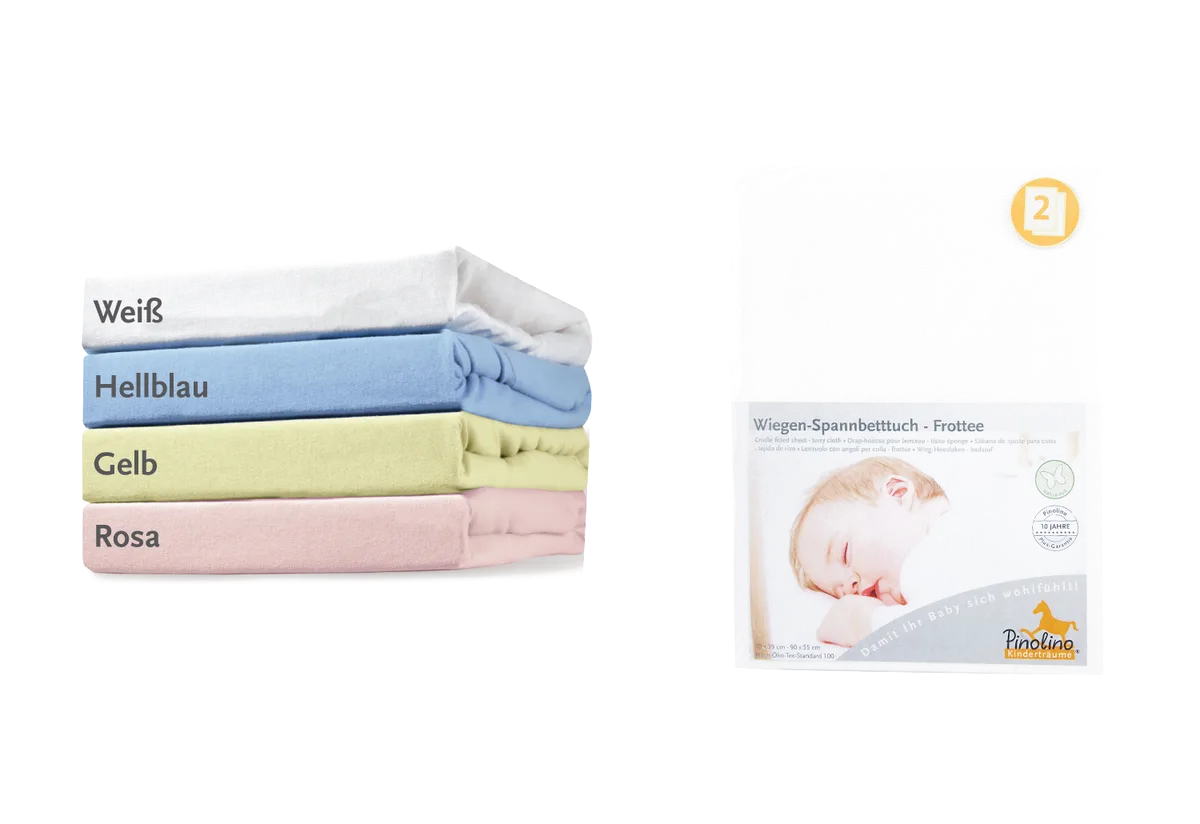 Pinolino Stræklagen til Vugge, Bedside Crib og Barnevogn (2 stk.), Frotté/Hvid - billede 1