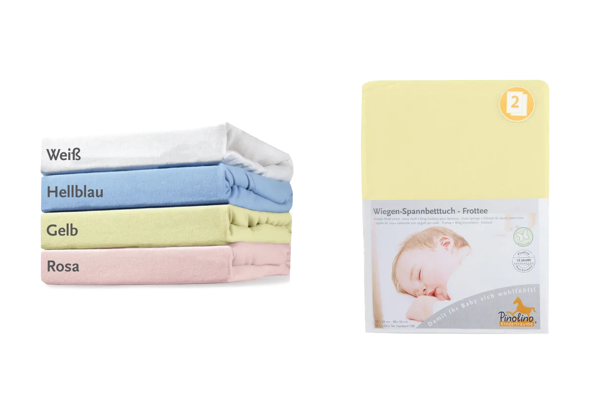 Pinolino Stræklagen til Vugge, Bedside Crib og Barnevogn (2 stk.), Frotté/Gul - billede 1