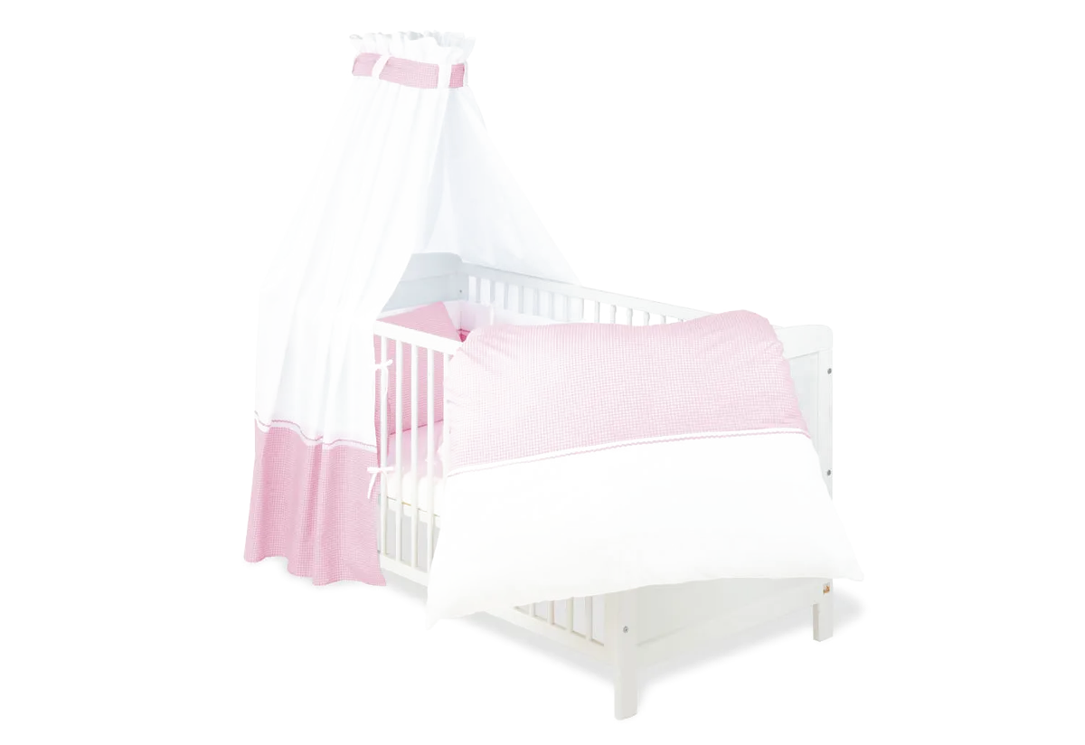 Pinolino Tekstil Udstyr til Tremme-/Babyseng (4 dele), Vichy-Karo/Rosa - billede 1