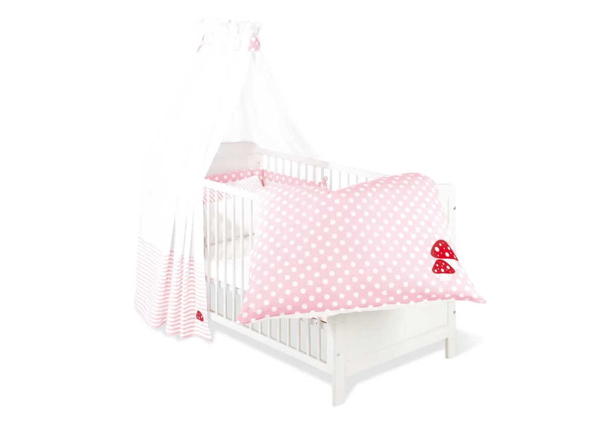 Pinolino Tekstil Udstyr til Tremme-/Babyseng (4 dele), Glückspilz, Rosa - billede 1