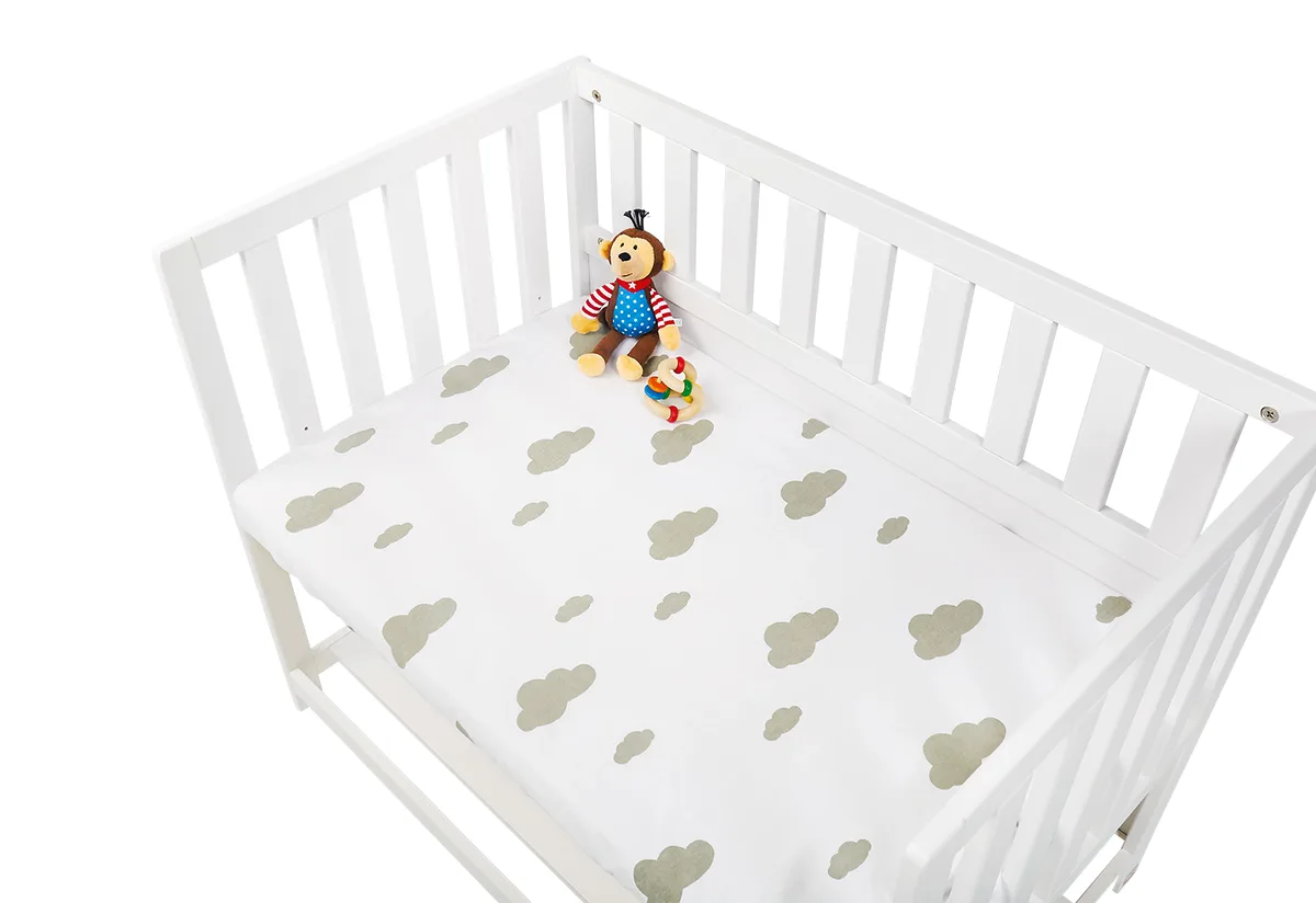 Pinolino Stræklagen til Vugge, Bedside Crib og Barnevogn (2 stk.), Jersey/Grå Skyer - billede 1