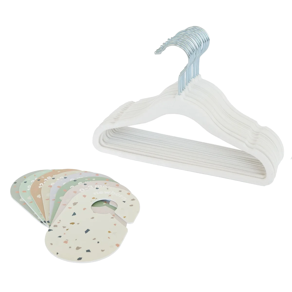 3 Sprouts Sæt, Velourbøjle (15 stk.) og Skabsdeler (8 stk.), Creme/Terrazzo - billede 1